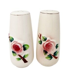 Vintage 1940s Japan Salt & Pepper Shakers Raised Roses Ceramic